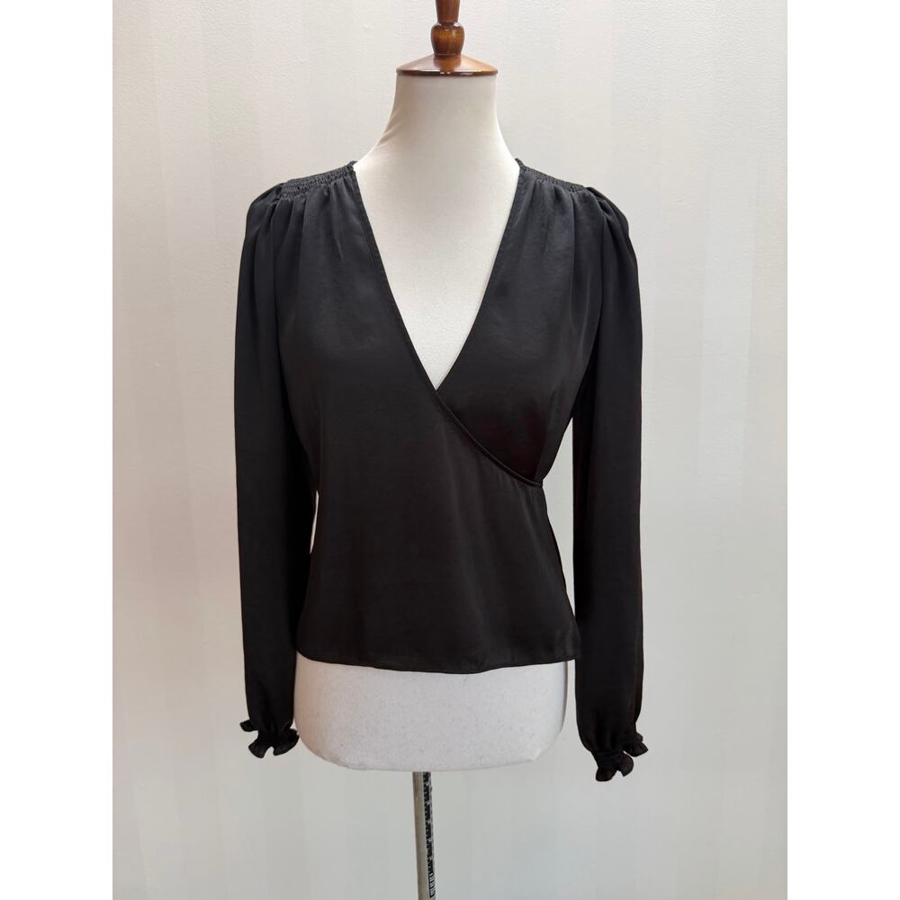 Aritzia Wilfred Black Wrap Front Blouse Sz XS
